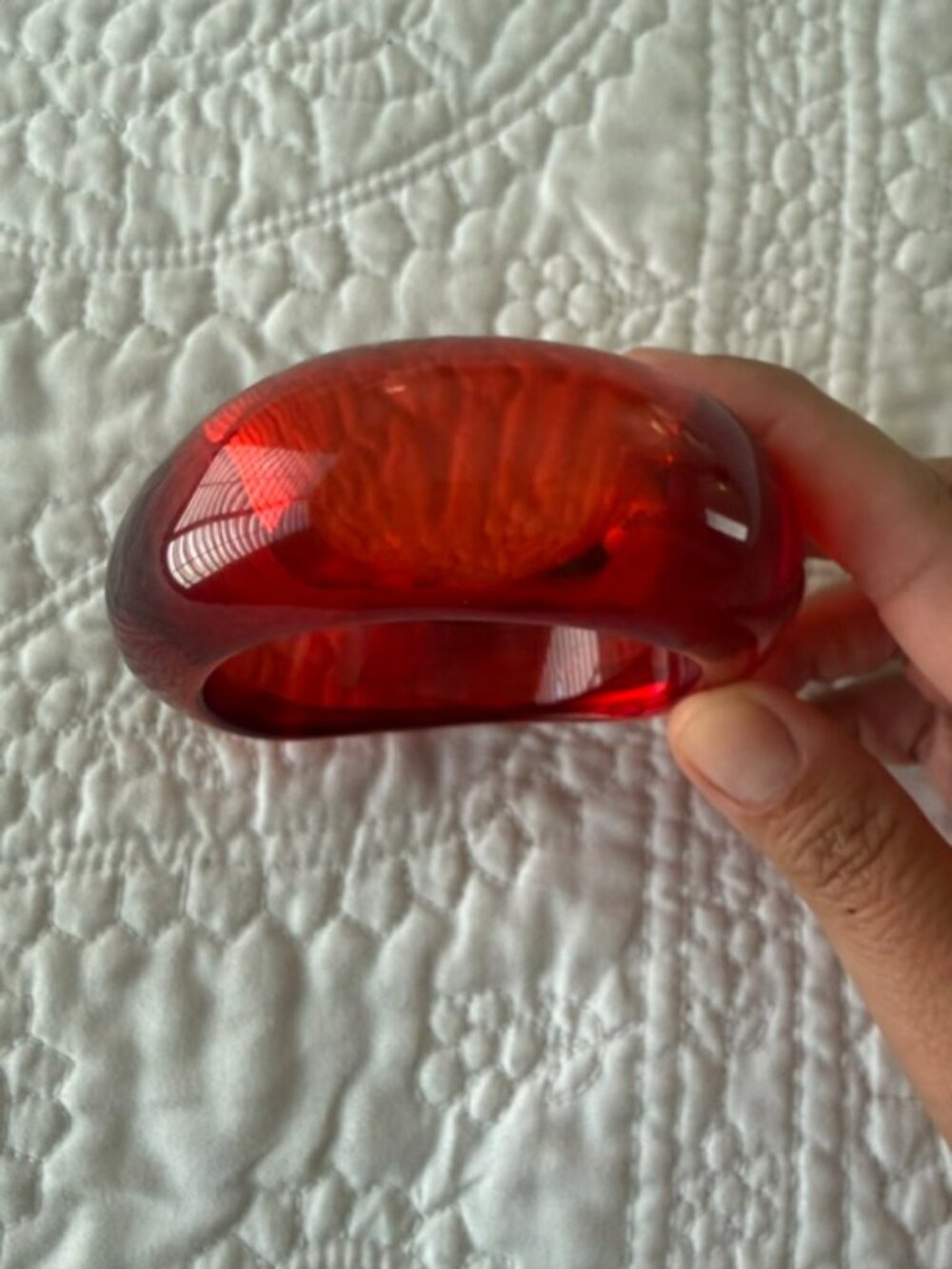 vintage translucent red wide wavy bangle